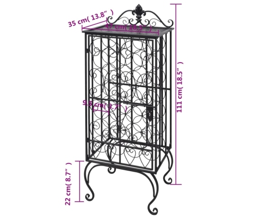 vidaXL vīna pudeļu plaukts, 28 pudelei, metāls