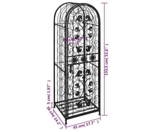 vidaXL vīna pudeļu plaukts, 45 pudelei, metāls