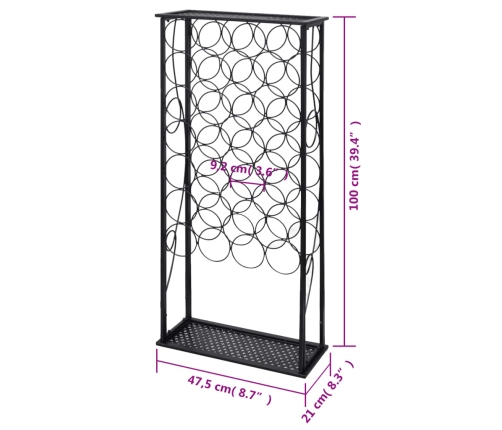 vidaXL vīna pudeļu plaukts, 28 pudelei, metāls