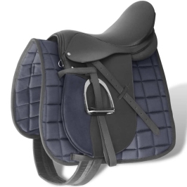 Zirgu Seglu / Sedlu Komplekts 40.64 Cm Īstā Āda Melni 14Cm 5 Piederumi
