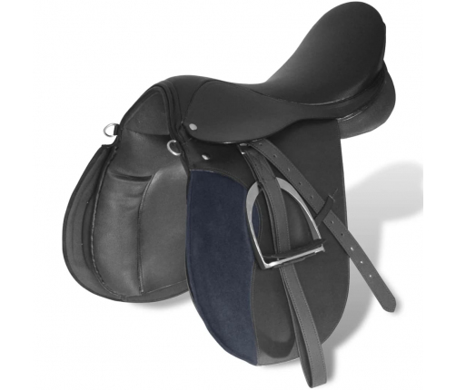 Zirgu Seglu / Sedlu Komplekts 40.64 cm Īstā Āda Melni 14cm 5 Piederumi