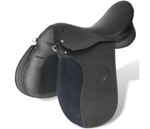 Zirgu Seglu / Sedlu Komplekts 40.64 cm Īstā Āda Melni 14cm 5 Piederumi