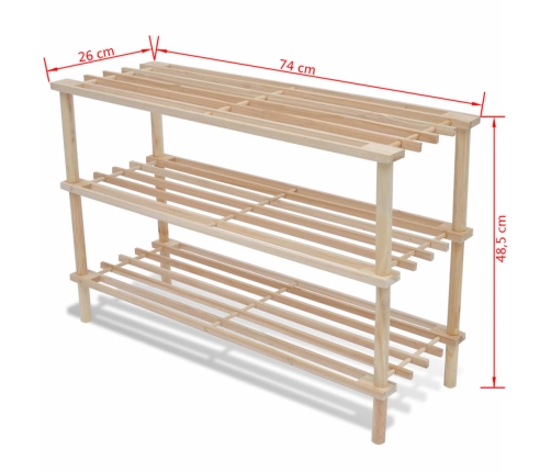 vidaXL trīsdaļīgi apavu plaukti, 2 gab., egles masīvkoks