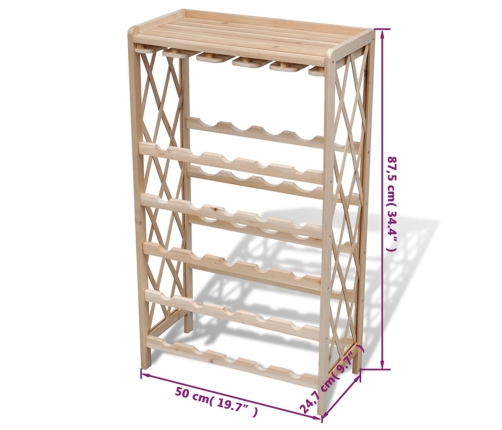 vidaXL vīna pudeļu plaukts, 25 pudelēm, egles masīvkoks