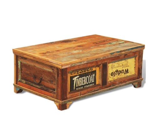 vidaXL kafijas galdiņš, uzglabāšanas lāde, antīks, pārstrādāts koks