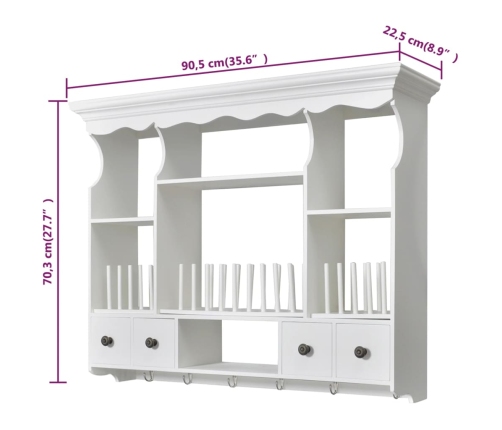 vidaXL virtuves sienas plaukts, balts koks