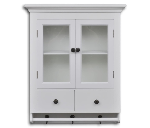 vidaXL virtuves sienas skapītis, stikla durvis, balts koks