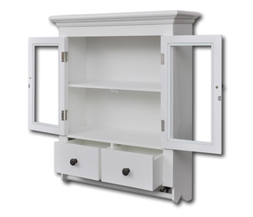 vidaXL virtuves sienas skapītis, stikla durvis, balts koks