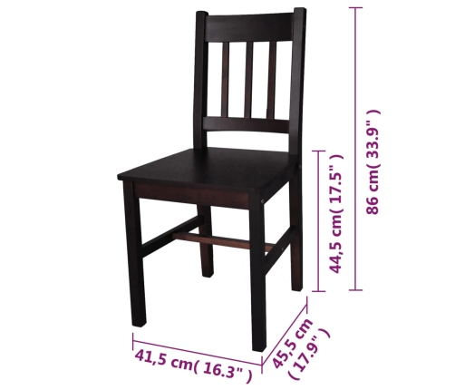 vidaXL virtuves krēsli, 2 gab., tumši brūni, priedes koks