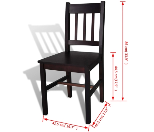 vidaXL virtuves krēsli, 4 gab., tumši brūni, priedes koks