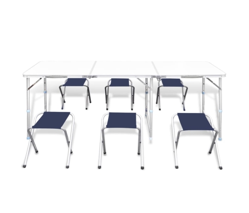 Saliekams kempinga galds un 6 taburetes, regulējams augstums, 180x60cm