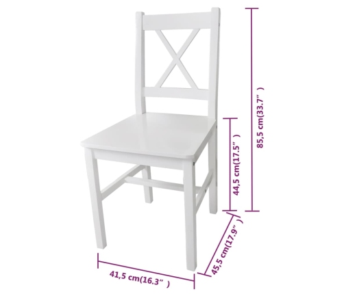 vidaXL virtuves krēsli, 6 gab., balti, priedes koks