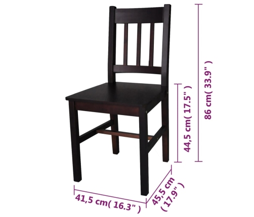 vidaXL virtuves krēsli, 6 gab., tumši brūni, priedes koks