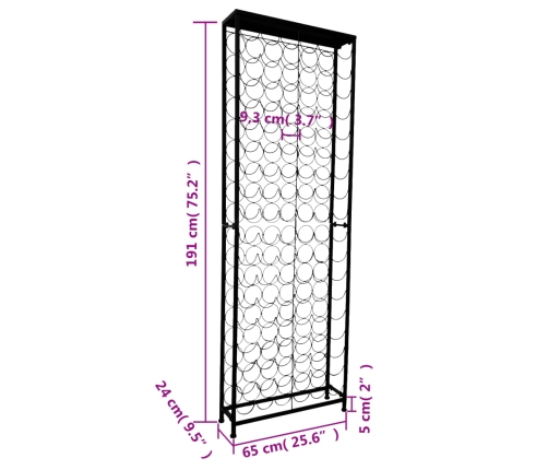 vidaXL vīna pudeļu plaukts, 108 pudelēm, metāls