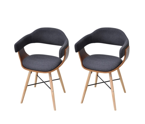 vidaXL virtuves krēsli, 4 gab., izliekts koks un audums, tumši pelēki