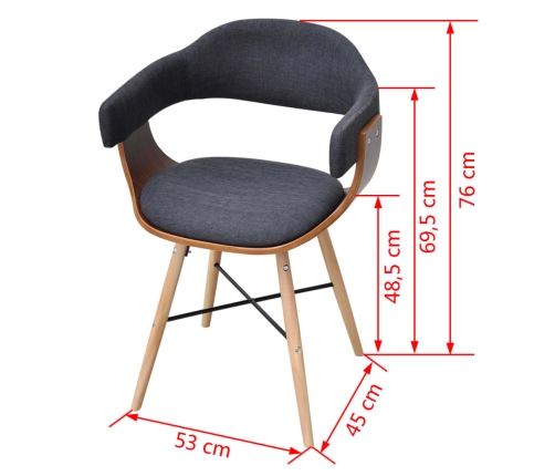 vidaXL virtuves krēsli, 4 gab., izliekts koks un audums, tumši pelēki