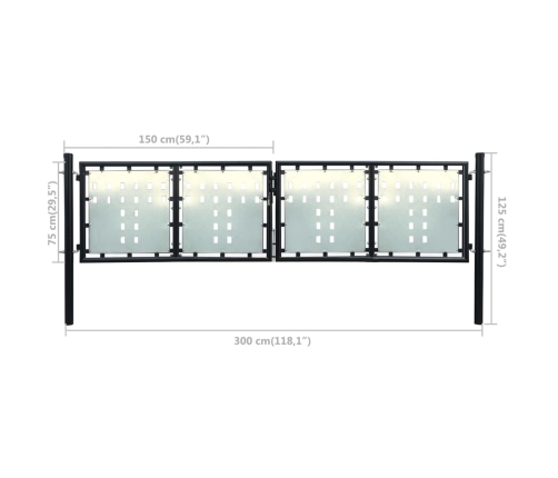 vidaXL vienviru vārti, melni, 300x125 cm