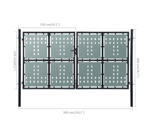 vidaXL vienviru vārti, melni, 300x200 cm