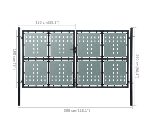 vidaXL vienviru vārti, melni, 300x250 cm