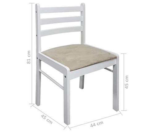 vidaXL virtuves krēsli, 2 gab., balts, masīvs gumijkoks un samts