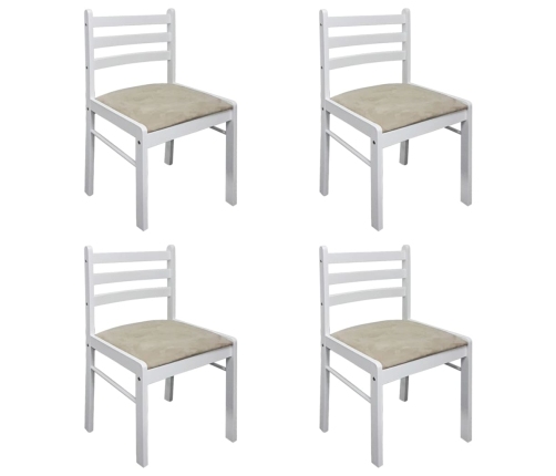 vidaXL virtuves krēsli, 4 gab., balts, masīvs gumijkoks un samts