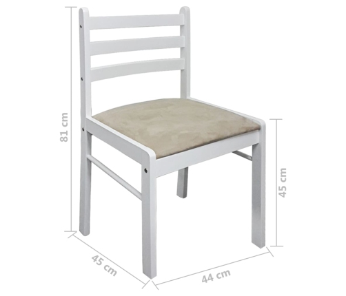 vidaXL virtuves krēsli, 4 gab., balts, masīvs gumijkoks un samts