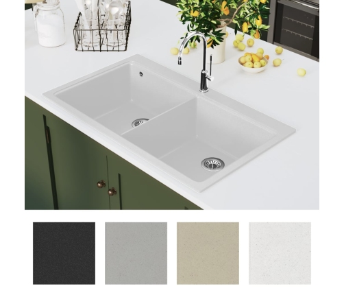 Iebūvējama dubultā granīta izlietne, krēmbalta