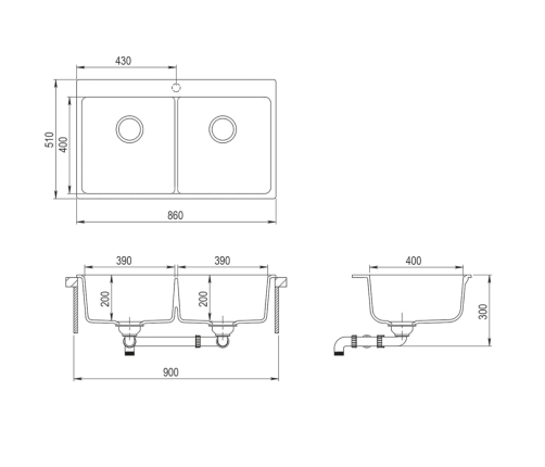 Iebūvējama dubultā granīta izlietne, krēmbalta