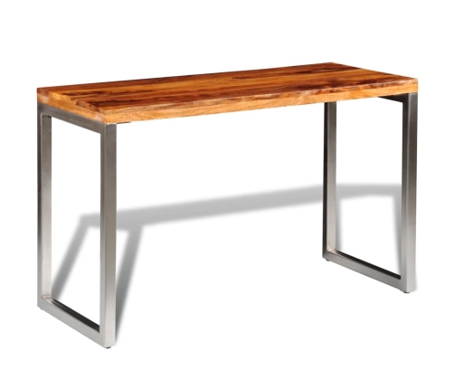 vidaXL virtuves galds, biroja galds, masīvkoks, tērauda kājas