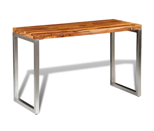 vidaXL virtuves galds, biroja galds, masīvkoks, tērauda kājas