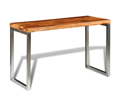 vidaXL virtuves galds, biroja galds, masīvkoks, tērauda kājas