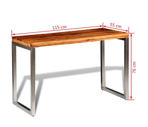 vidaXL virtuves galds, biroja galds, masīvkoks, tērauda kājas