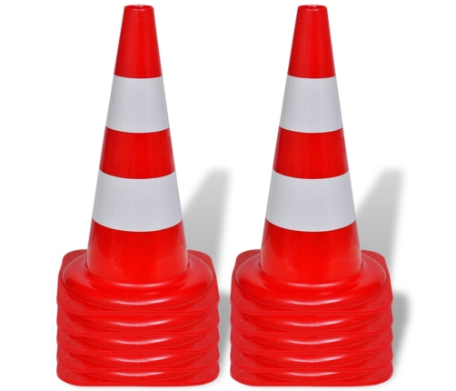 10 atstarojoši satiksmes konusi, sarkani ar baltu, 50 cm