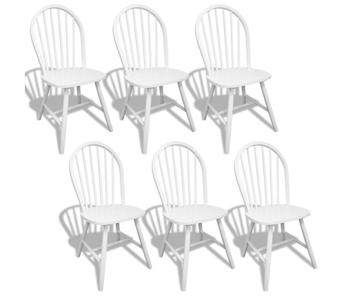 vidaXL virtuves krēsli, 6 gab., balti, masīvs gumijkoks