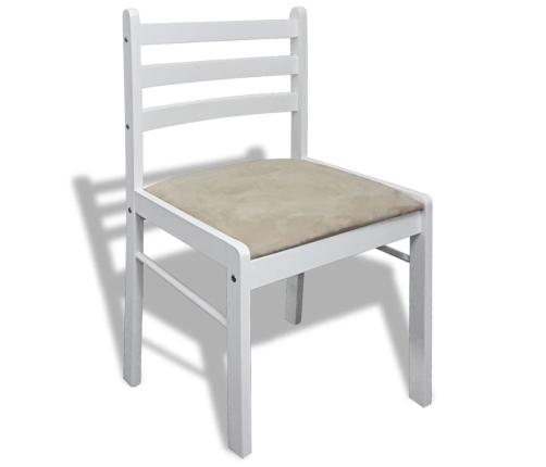 vidaXL virtuves krēsli, 6 gab., balti, masīvkoks un samts