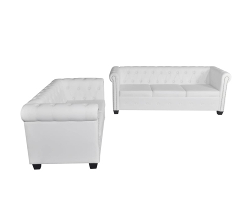 vidaXL Chesterfield dīvānu komplekts, balta mākslīgā āda