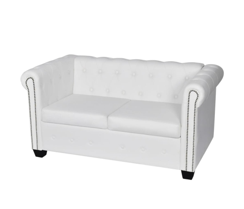 vidaXL Chesterfield dīvānu komplekts, balta mākslīgā āda