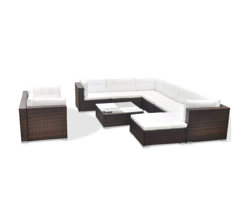 vidaXL 10-daļīgs dārza atpūtas mēbeļu komplekts ar matračiem, brūns PE