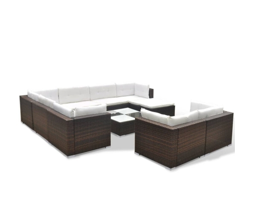 vidaXL 10-daļīgs dārza atpūtas mēbeļu komplekts ar matračiem, brūns PE