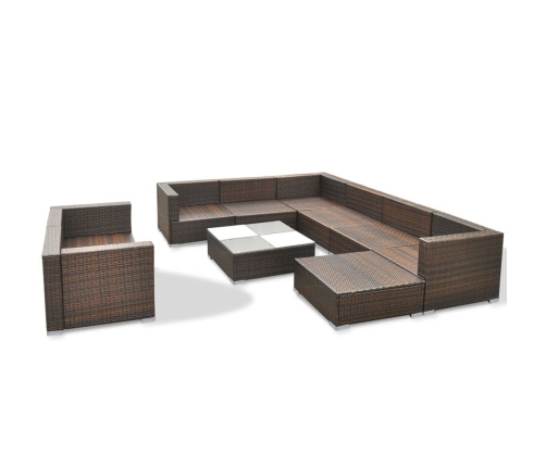 vidaXL 10-daļīgs dārza atpūtas mēbeļu komplekts ar matračiem, brūns PE