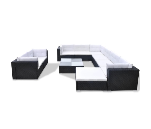 vidaXL 10-daļīgs dārza atpūtas mēbeļu komplekts ar matračiem, melns PE