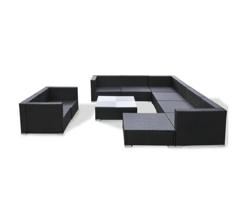 vidaXL 10-daļīgs dārza atpūtas mēbeļu komplekts ar matračiem, melns PE