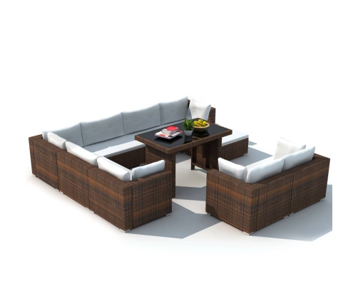 vidaXL 10-daļīgs dārza atpūtas mēbeļu komplekts ar matračiem, brūns PE