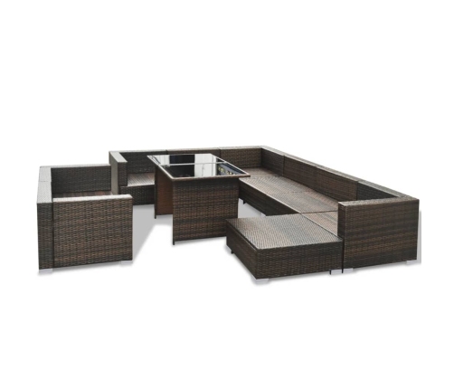 vidaXL 10-daļīgs dārza atpūtas mēbeļu komplekts ar matračiem, brūns PE