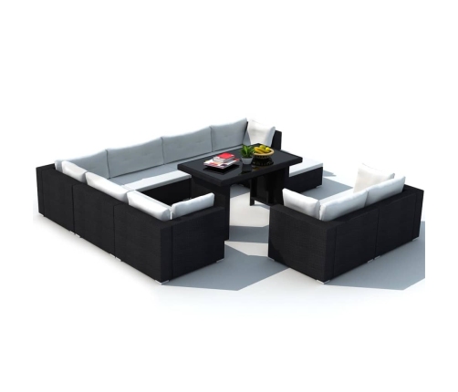 vidaXL 10-daļīgs dārza atpūtas mēbeļu komplekts ar matračiem, melns PE