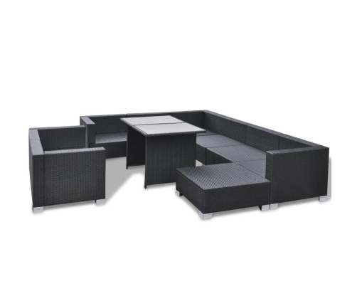 vidaXL 10-daļīgs dārza atpūtas mēbeļu komplekts ar matračiem, melns PE