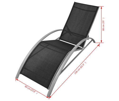 vidaXL sauļošanās zviļņi ar galdiņu, alumīnijs, melni