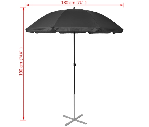 vidaXL sauļošanās zviļņi ar saulessargu, alumīnijs, melni