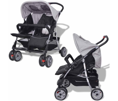 vidaXL dvīņu ratiņi, pelēki un melni, tērauds