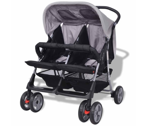 vidaXL dvīņu ratiņi, pelēki un melni, tērauds